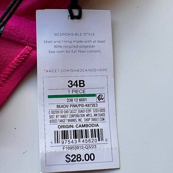 Shade & Shore Pink Bikini Top With Adjustable Straps & Ring Details Size 34B - Picture 5 of 6